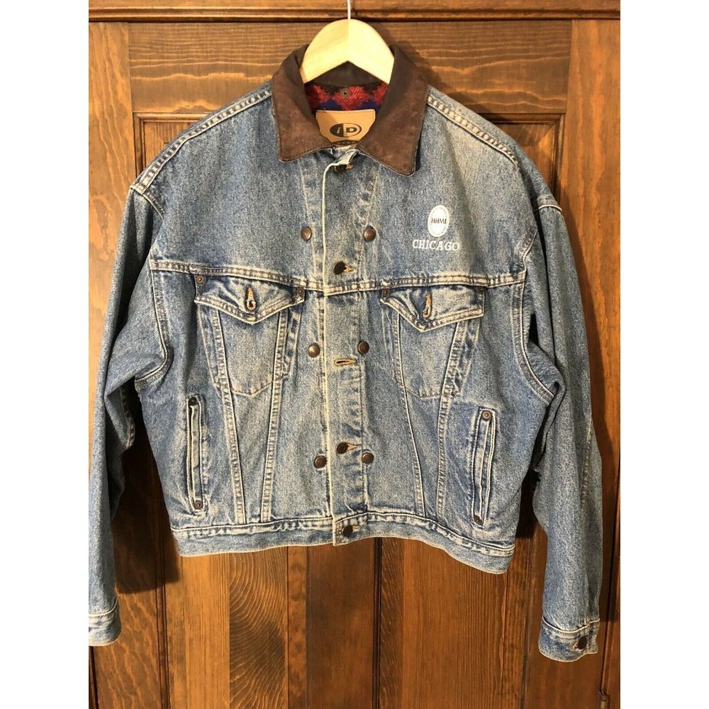 VINTAGE Womens Blue Faded Denim Jean Jacket Size L
